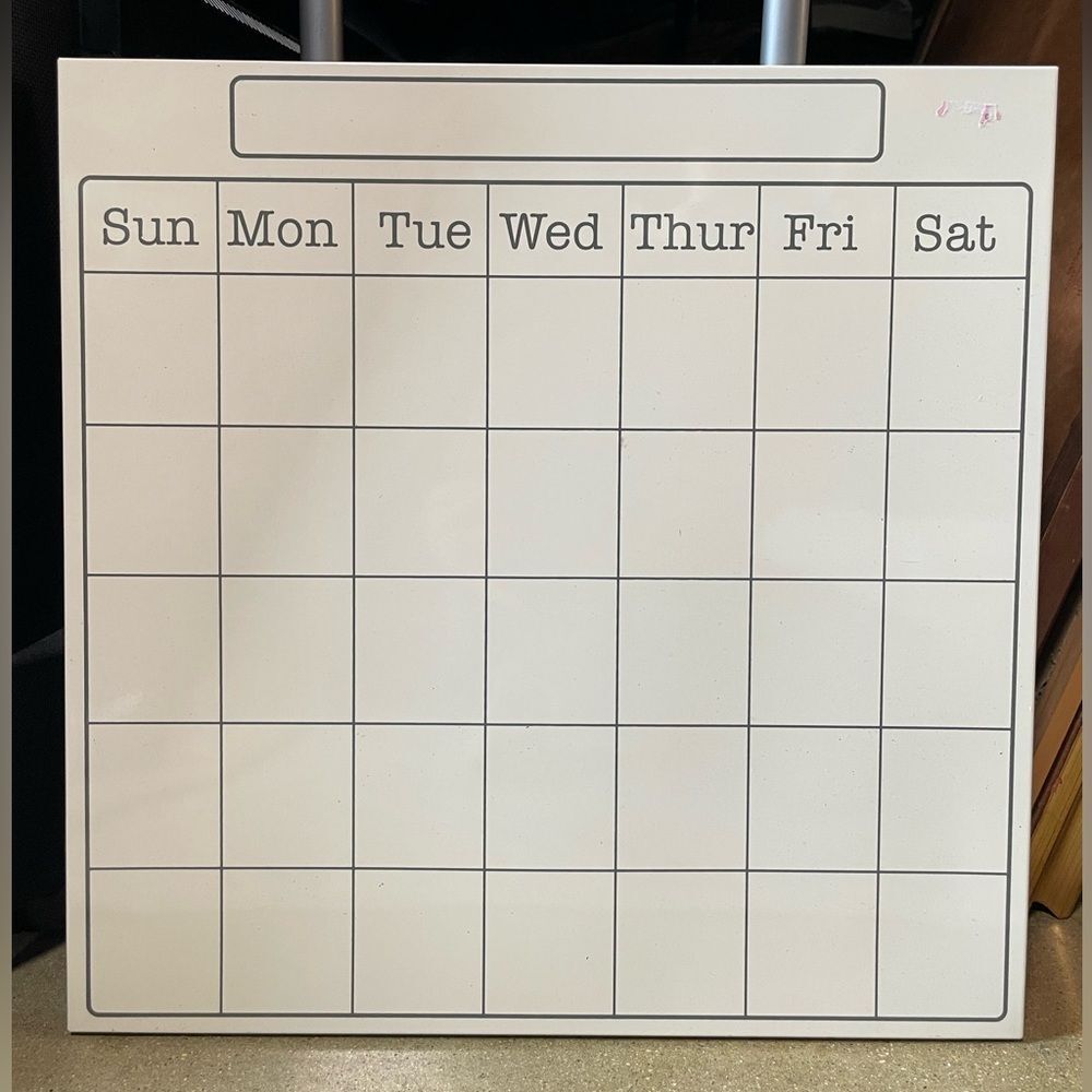 Dry Erase Wall Hanging Monthly Calendar Board with Days of the Week 16”x16”